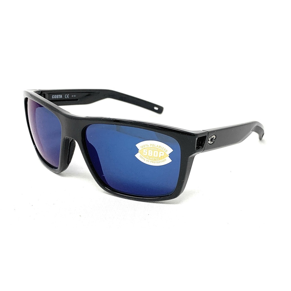 COSTA DEL MAR Men's Slack Tide Sunglasses, Shiny Black / Blue Mirror-580P, 60mm